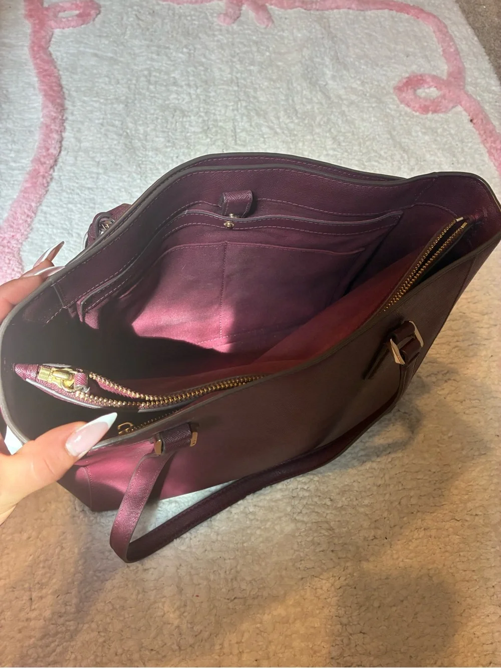 Tory Burch Structured Double-Handle Tote in Plum